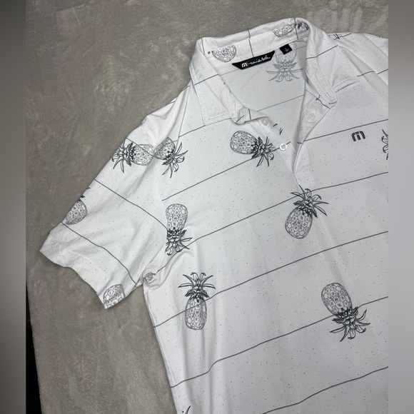 Travis Mathew Men’s Pineapple White Grey Striped Golf Athleisure Polo Size Large - Picture 2 of 15